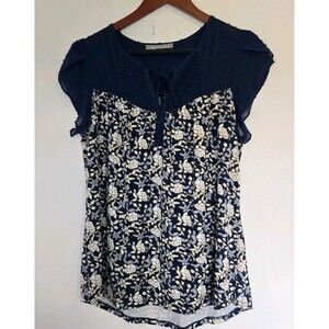 DanielRainn Blouse Womens M Blue Flutter Sleeve Boho Floral Peasant Babydoll